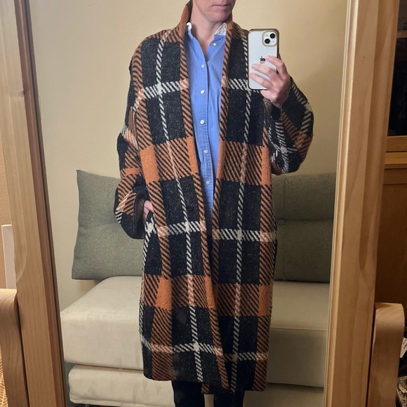 (nude) Cardigan Jacket - Women's Large Orange Black EUC - Plaid Sweater Knit - Picture 11 of 13